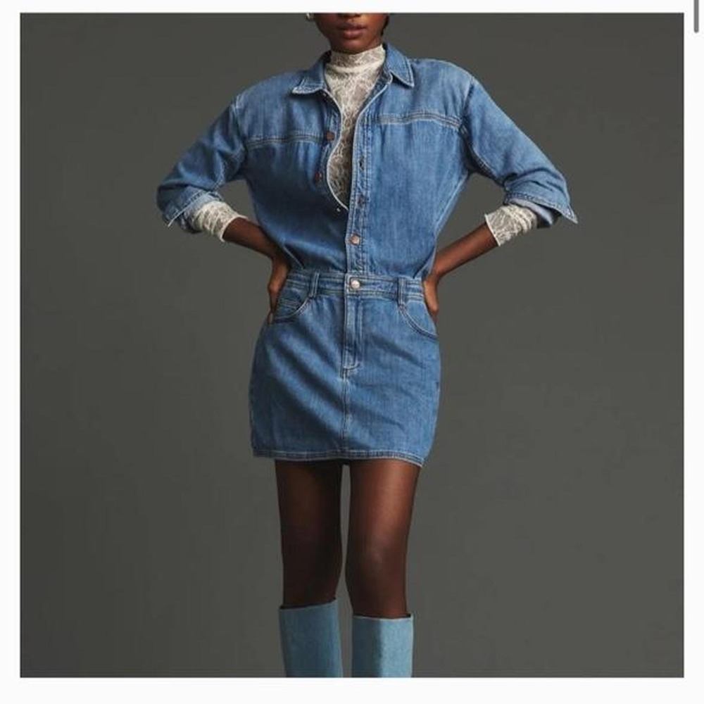 PILCRO DENIM MINI DRESS SIZE LARGE - Picture 2 of 5